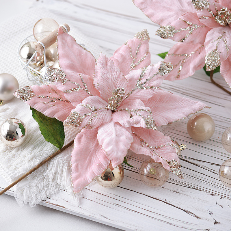 Buscando nuevos árboles de Navidad decoraciones de flores de Navidad 40cm super grande de alta calidad teñido de flores simuladas arreglos de flores de Navidad