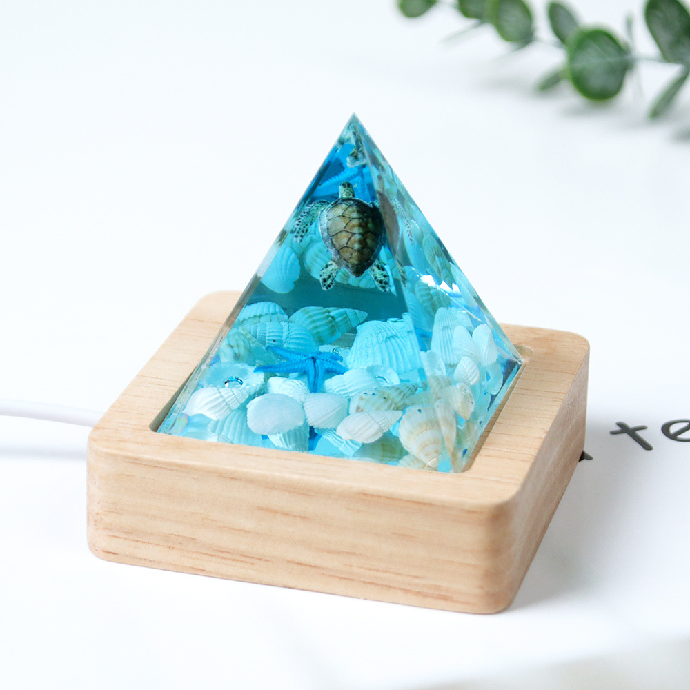 Ocean Series Micro-Landscape Pyramid Cone Resin Crafts Night Light Souvenir Gift Desktop Ornament