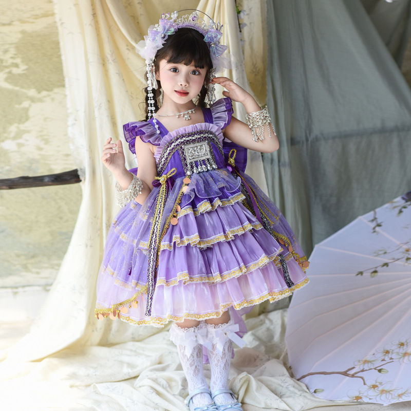 女童洛丽塔2025秋季新款公主裙儿童生日礼服连衣裙民族风蓬蓬裙子|undefined