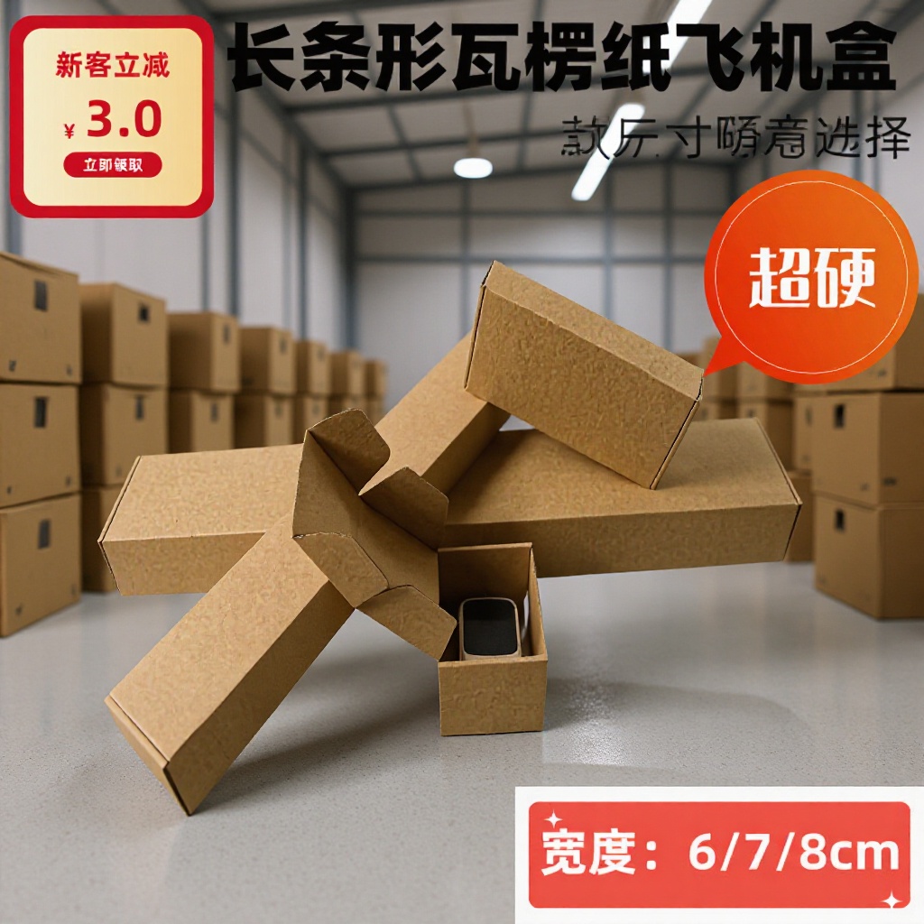 6-8厘米小号长条形飞机盒扁平正方形超硬瓦楞纸盒超长折叠盒批发