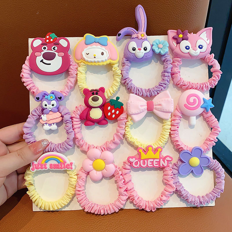 Los niños lindo fresa oso estrella delu banda para el cabello niña lazo para el cabello banda de goma no hace daño lazo para el cabello cola de caballo cuerda para el cabello al por mayor