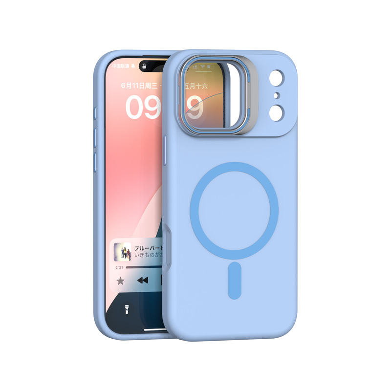 跨境适用iPhone17pm镜框支架丝印磁吸手机壳苹果16硅胶防摔保护套|undefined