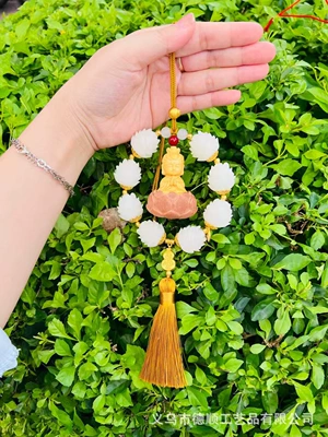 Car hanging | Lotus Rearview Mirror Hanging Ornament - golden-single-ring-guanyin