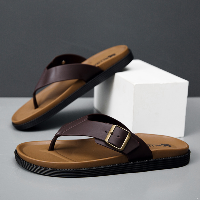 Transfronterizo 2025 verano nuevo estilo chanclas casuales verano ropa exterior chanclas planas zapatillas de playa para hombres al por mayor