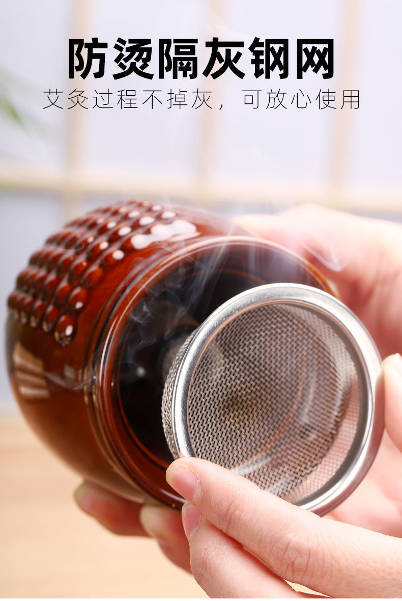 Ceramic Moxibustion Cup Double Layer Scraping Warm Moxa Jar Heat Insulated Anti Scald Suspended Moxa Device for Beauty Salon Therapy specifications