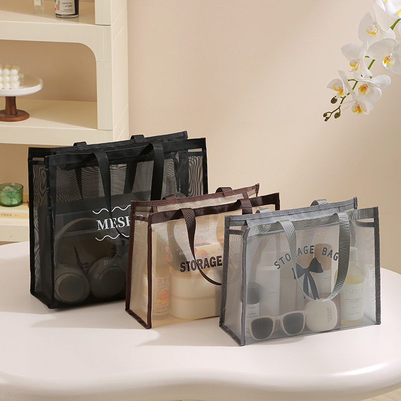 Bolsa de nailon de malla de gran capacidad impermeable, bolsa de cosméticos, bolsa de baño de almacenamiento y lavado transpirable portátil para damas de alta gama
