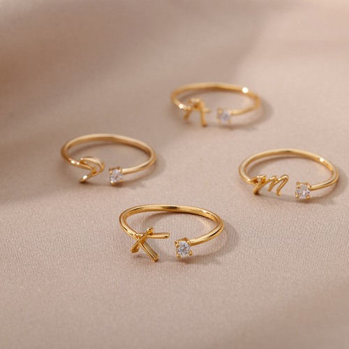 AliExpress alphabet ring 26 letters AZ gold 18k gold plated unisex ring creative finger ring wholesale jewelry