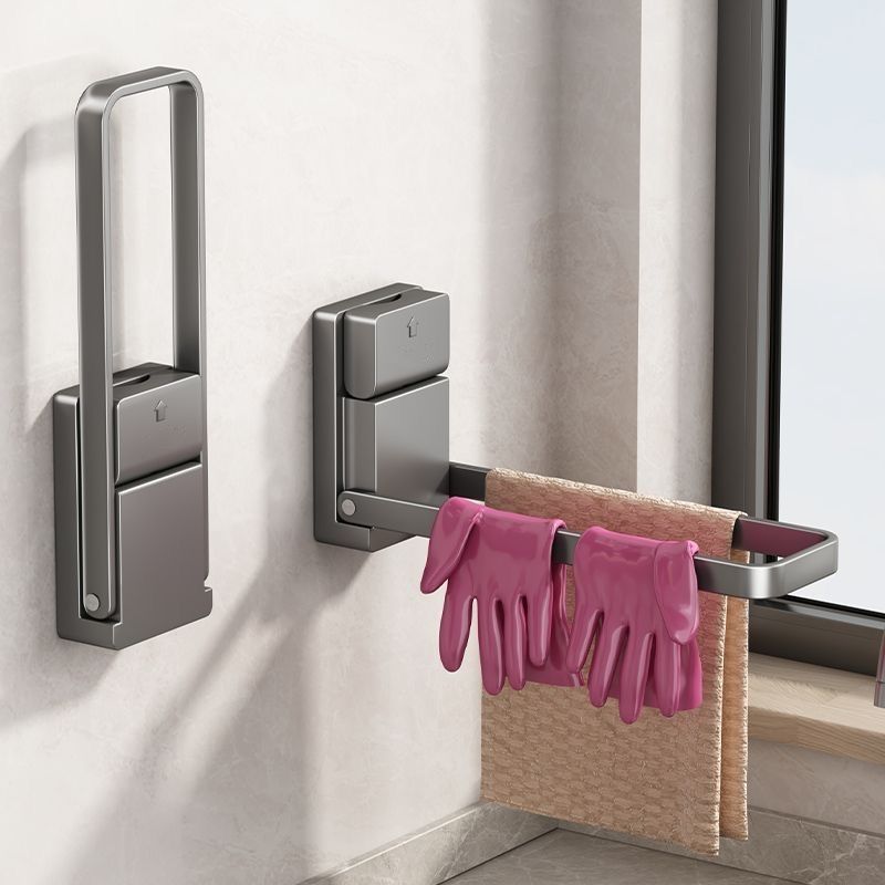 Suction Cup Rag Rack Kitchen Storage Rack No-Drill Towel Rack Hanging Rod Foldable Bathroom Storage Clothes Rack