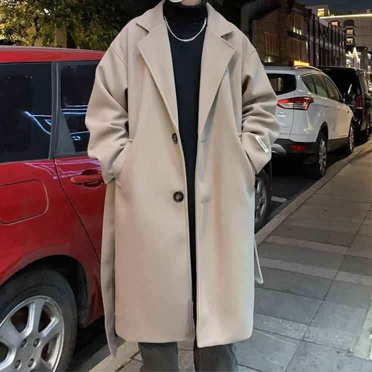 겨울 영국 윈드 울 코트 남자 트렌디 브랜드 하이 엔드 트렌치 코트 간단한 중간 길이의 따뜻한 울 코트