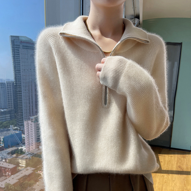 2023 Turtleneck zipper pullover Fall/winter sweater Women's sweater loose lazy long sleeve knitted cashmere with thick base