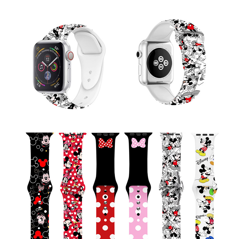 Suitable for Apple Watch Full Range Cartoon Printed Silicone Watch Strap Bracelet Color Printed Mickey