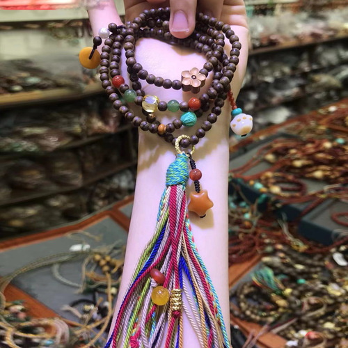 Wholesale Butter Gold Filament Yellow Chess Nan Agarwood Bracelet Wenwan Buddhist Beads Women's and Men's Qi Nan Bracelet Ethnic Style Jewelry