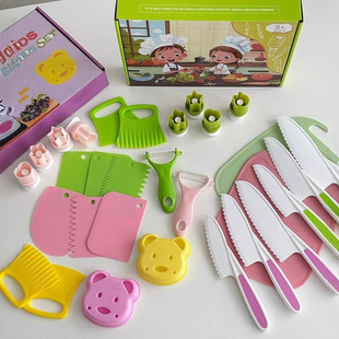 Manufacturer Wholesale Children's Plastic Knife Biscuit Mold Children's Fruit Knife Cutting Board Early Childhood Education Safety Knife Set
