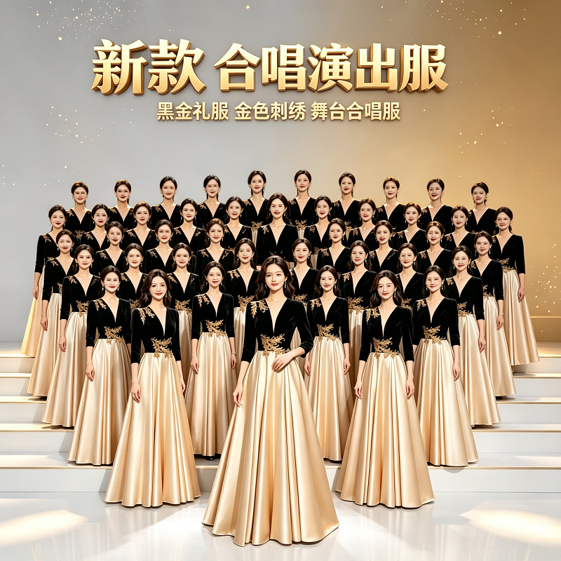 成人合唱服演出服女长裙红歌大合唱比赛服装男士中山装舞台指挥服