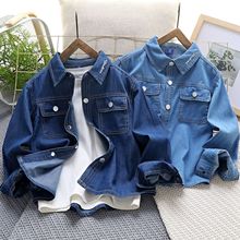 外贸出口男童2024新款休闲牛仔长袖衬衫纯棉上衣儿童韩版童装衬衣