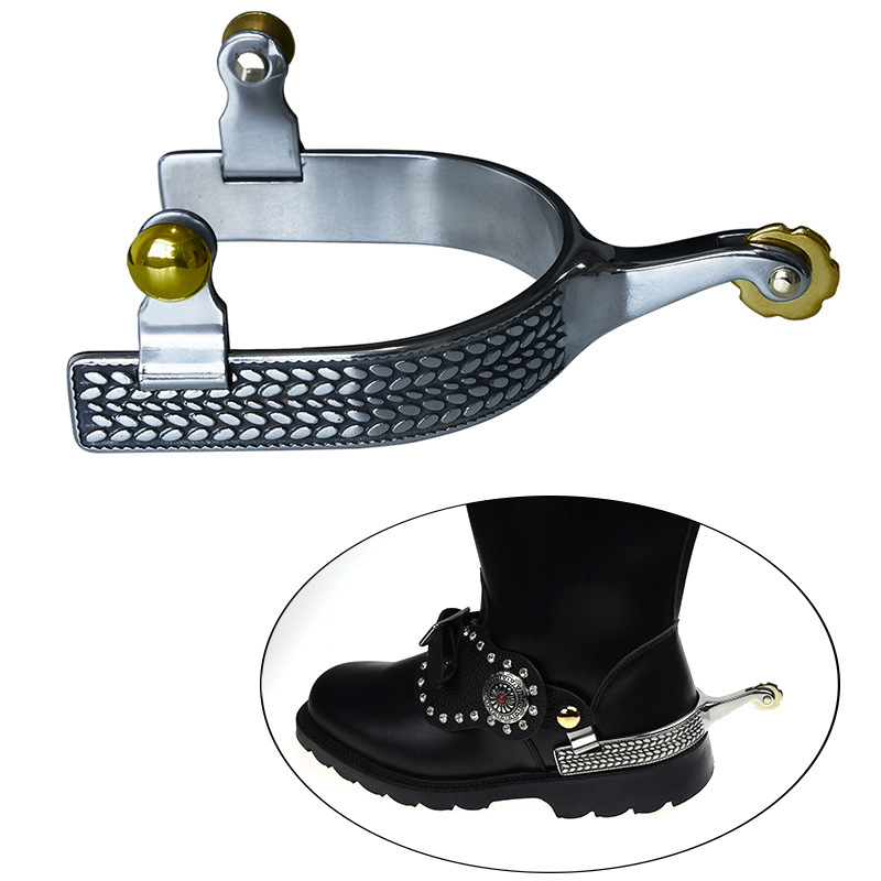 Western Cowboy Spurs Stainless Steel Polished Brass Gear and Buckle Men's [Sp5128]