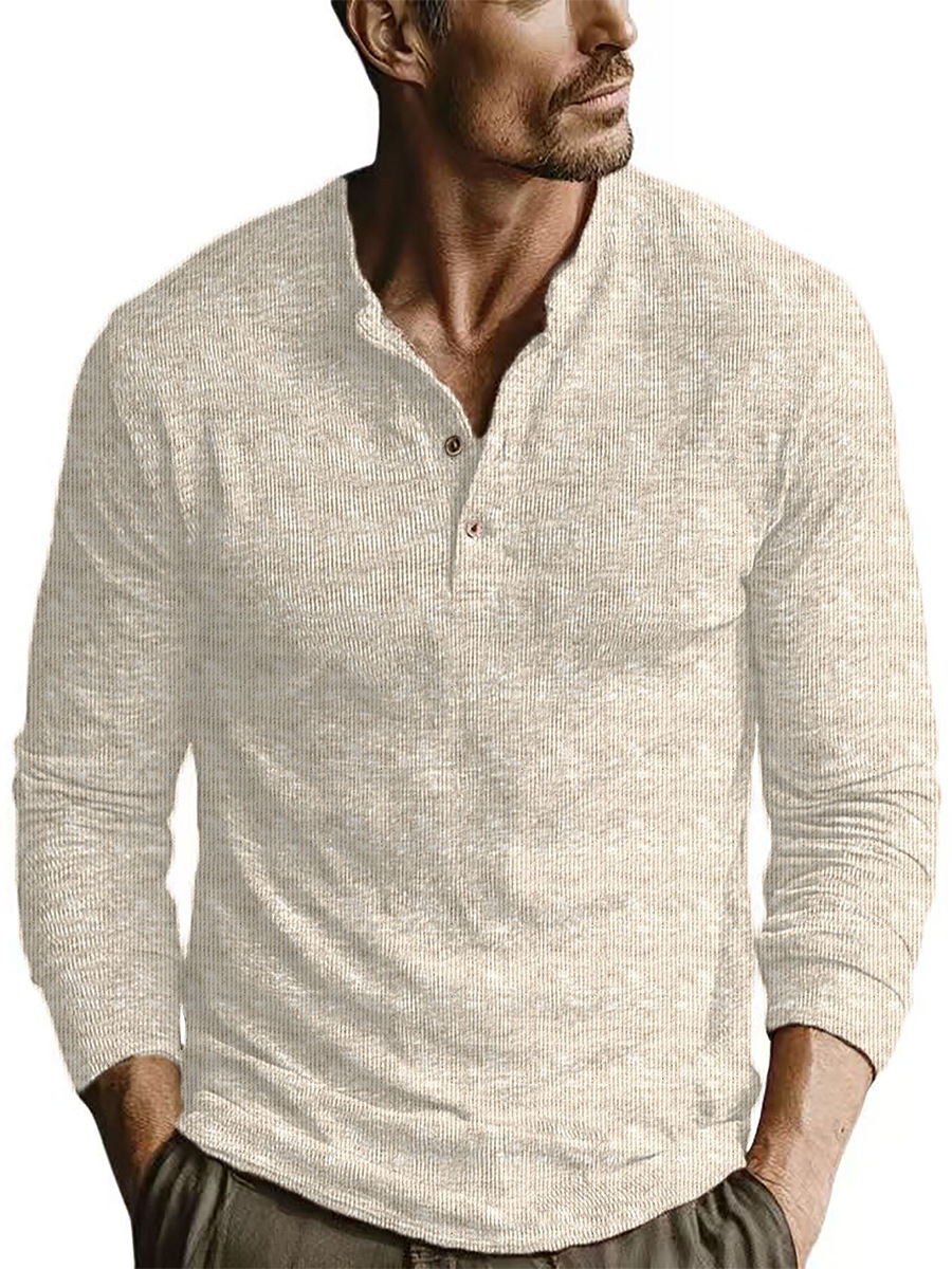 Camiseta de cuello redondo casual para hombres musculosos locos camisa Henry para hombres delgados, mangas largas sólidas y blusas para hombres transfronterizas image 3
