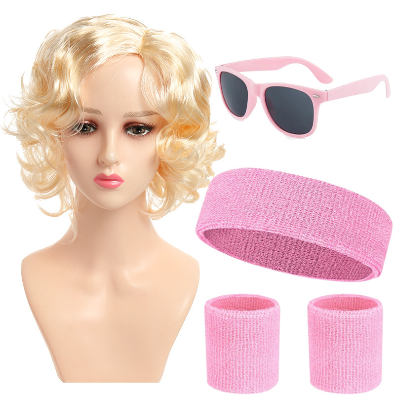 Marilyn Monroe Wig Fluffy Women's Short Curly Hair Adult Blonde European and American Wrist Head Outdoor Combination Set