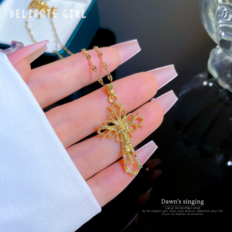 Collana a catena con micro diamanti per donna stile elegante_voghion.com