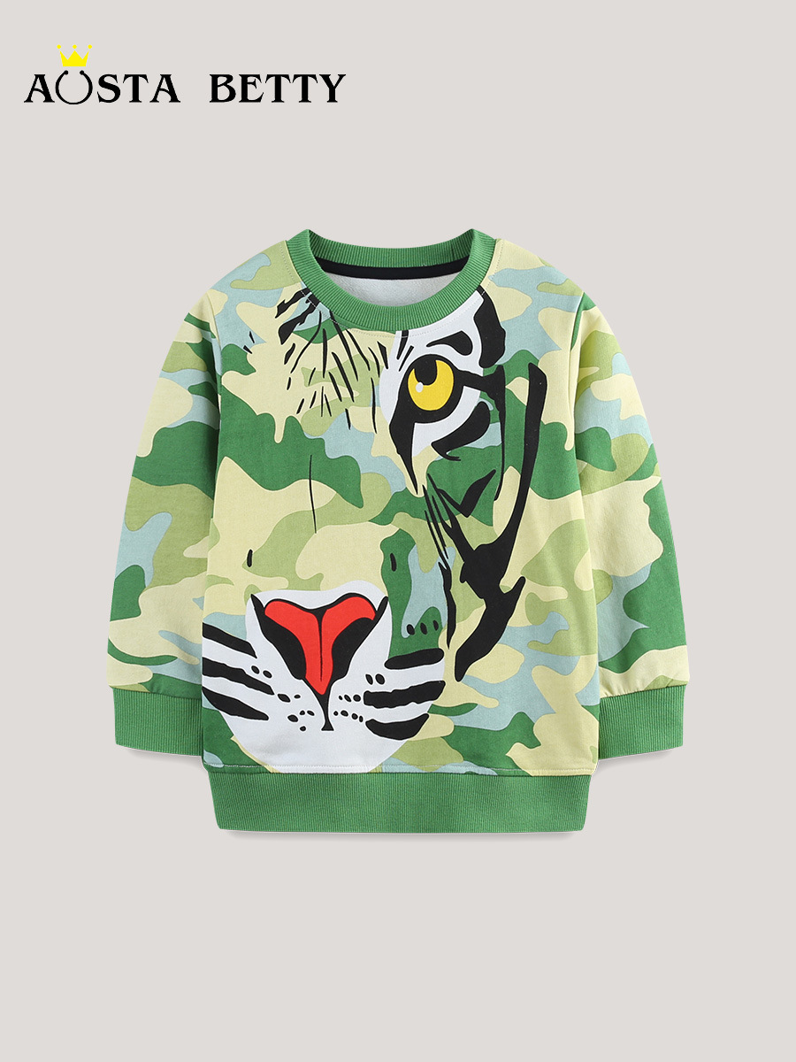 Otoño nuevo estilo de niños camisetas de estilo europeo y americano impresión de dibujos animados de manga larga camisetas de algodón de punto camisetas de cuello redondo para niños