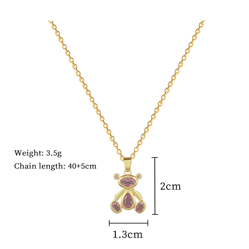 Pink Bear Full Diamond Light Luxury Temperament Gorgeous Full Diamond Necklace Female Versatile Collarbone Chain Titanium Steel_voghion.com