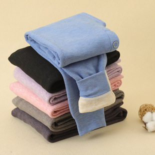 Class A Silk Wool Children's Warm Pants Autumn and Winter Boys' Base Thickened Cotton Pants Girls' High Waist fleece-lined Pants