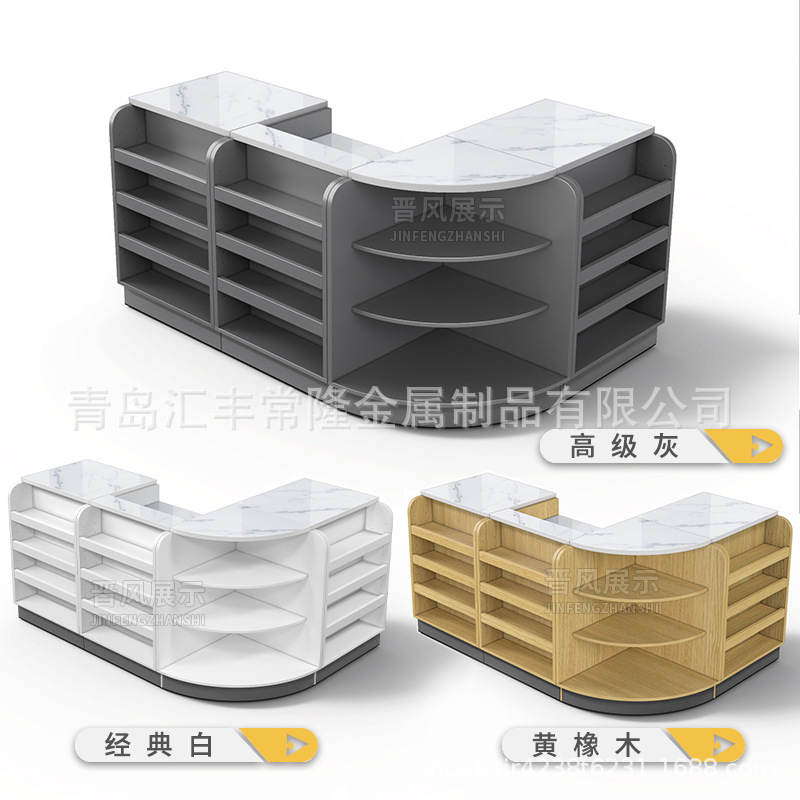 コンビニエンスストアのレジ、タバコカウンター、タバコとワインのキャビネット、コーナー文具バー、店舗、小型スーパーマーケットのレジカウンターテーブル|undefined
