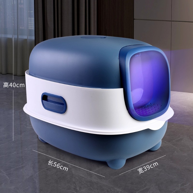 Explosión transfronteriza de arena para gatos totalmente cerrada inodoro para gatos de gran tamaño, arena para gatos de gran tamaño portátil, lavabo de heces para gatos de gran tamaño