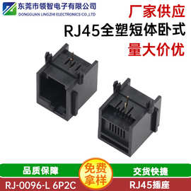 RJ12  6P2C卧式电话插座全塑黑色带耳RJ45 90度6P2C卧式插板DIP