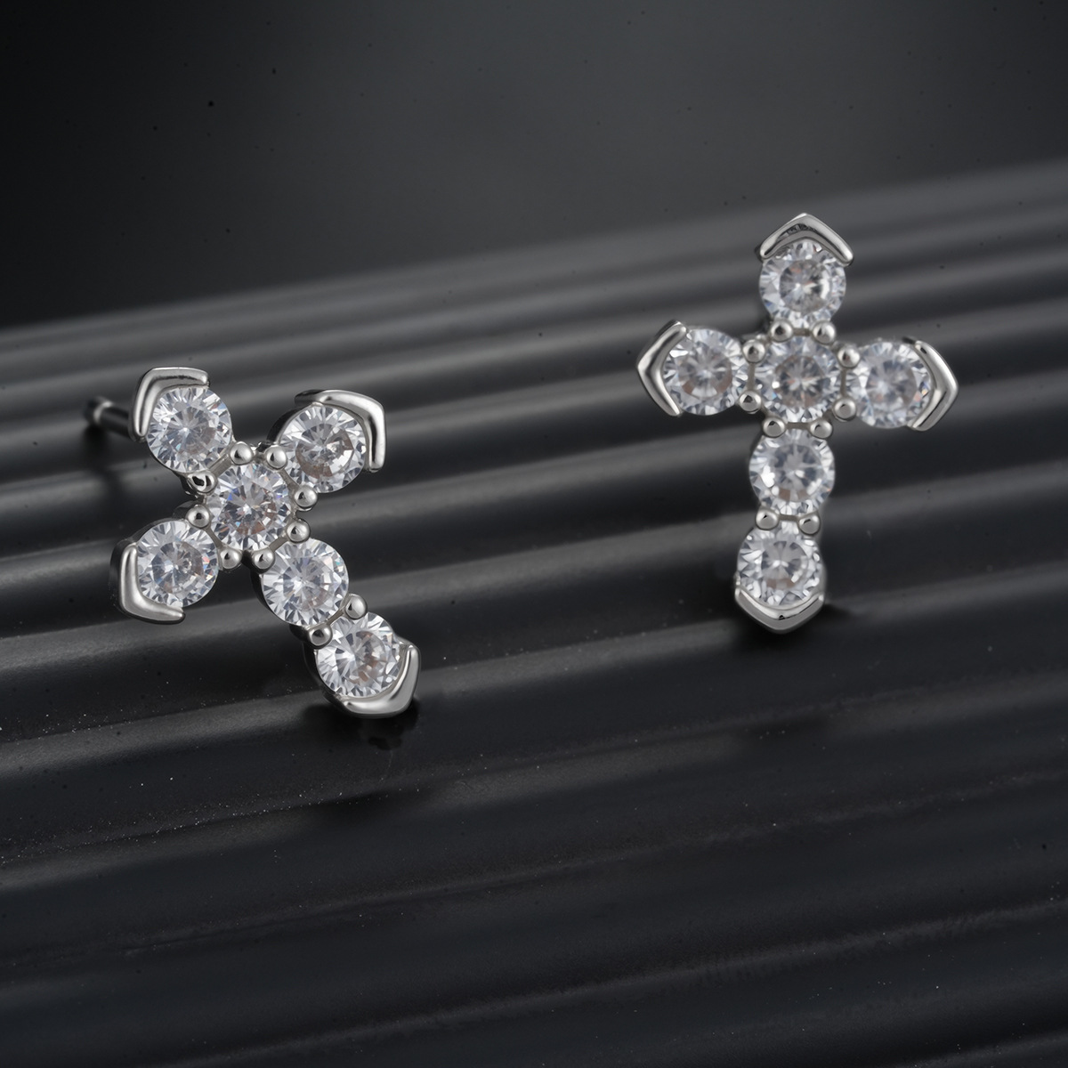 Cross-shaped Zircon Stud Earrings For Men And Women Elegant_voghion.com
