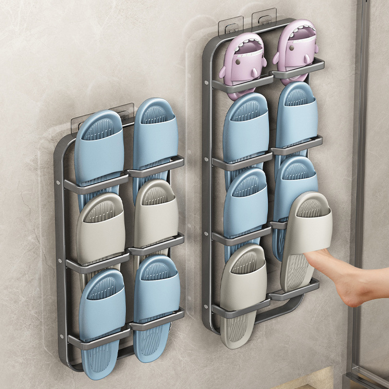 Bathroom Slipper Rack Punch-free Toilet Storage Rack Shoes Storage Wall Hanging Door Rear Toilet Multi-layer Draining Rack