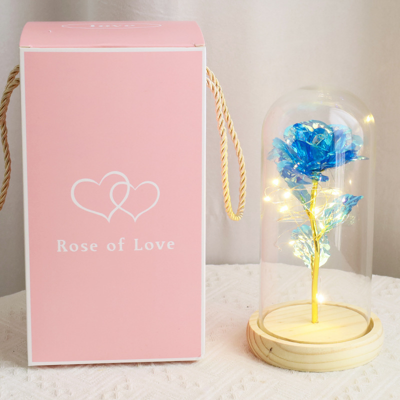 Blue rose (wooden base) + free battery + can write greeting card on behalf of you