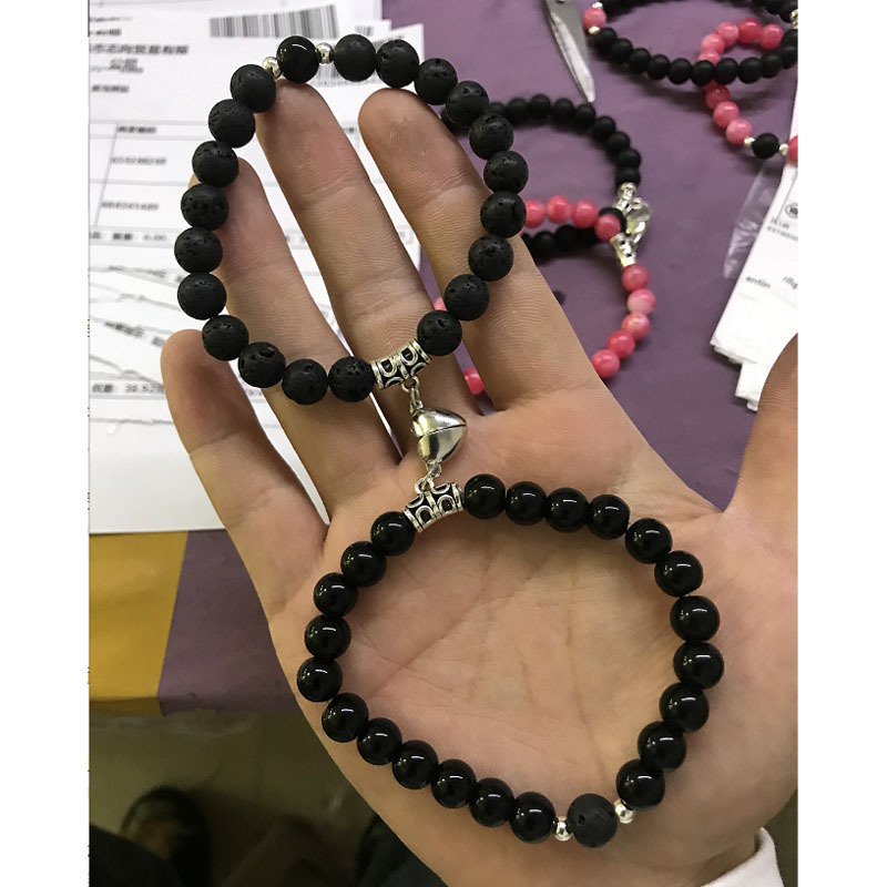 Brazalete de pareja de corazón nicho femenino diseño sensación de absorción de piedra de hierro tendencia brazalete conjunto de joyería transfronteriza