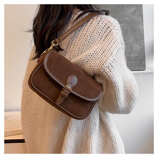 Cross-border Suede Small Square Bag 2024 New Autumn and Winter Maillard Color Frosted Leather Bag Magnetic Buckle Shoulder Crossbody Bag