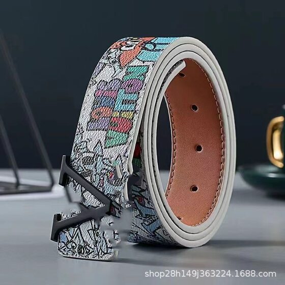 Classic Men's Old Flower Gold Buckle Black Flower Black Buckle Genuine Leather Cowhide Business Belt High Color Value V-Buckle Belt