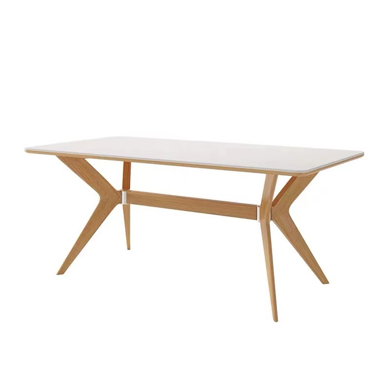 Estilo crema Placa de roca de madera maciza mesa de comedor rectangular hogar pequeño apartamento moderno minimalista nórdico brillante mesa de comedor y silla combinación