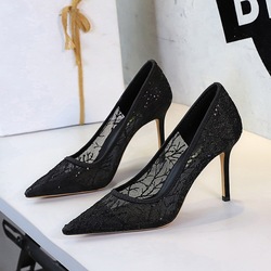 1963-7 European and American style sexy lace mesh super high heels for women, pointed shallow mouth nightclub high-end fine order shoes for women