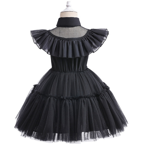 European and American children cosplay Adam's family Wednesday-style party dress for young children long dress performance costume