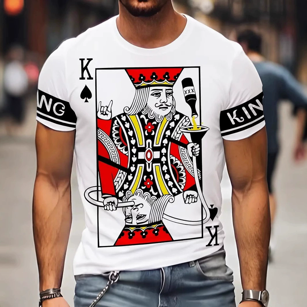 Производители трансграничных летних мужских футболок 3D цифровая печать модный покер с круглым вырезом с короткими рукавами повседневный топ
