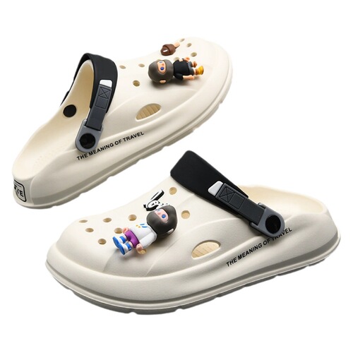 Men's  New Holeshoes with Thick Sole, Non-slip, and Comfortable Surface for Outdoor and Beach Wear, Anti-odor, and Caped Two-way Slippers