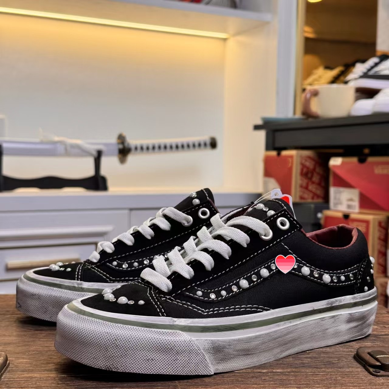 Cross-Border Premium Old Skool Vintage Distressed Canvas Shoes Men's Shoes Pearl Skate Shoes Women's Shoes