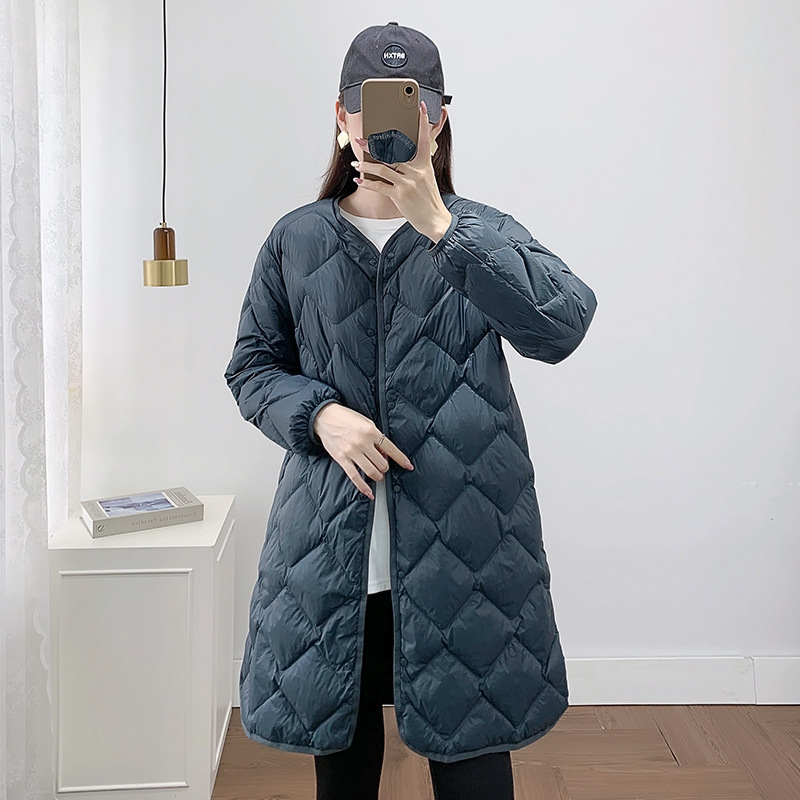 2023 lightweight down jacket Women's Mid-length portable winter clothes women's round neck long sleeve jacket casual overcoat autumn and winter