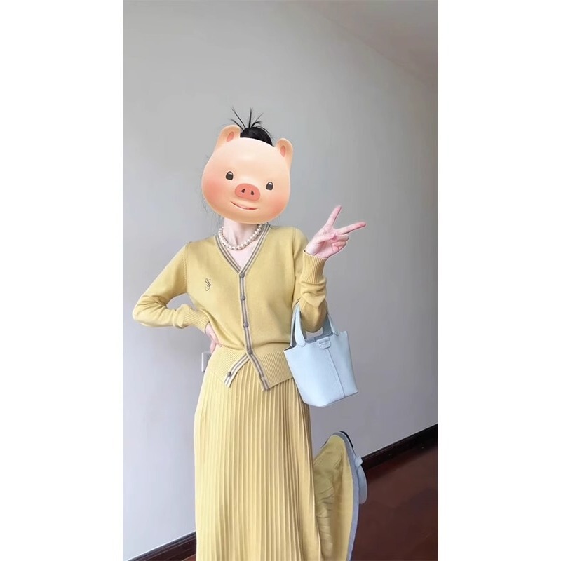 实价现货开春穿搭一整套超火春季千金感针织上衣搭配半身裙两件套|undefined