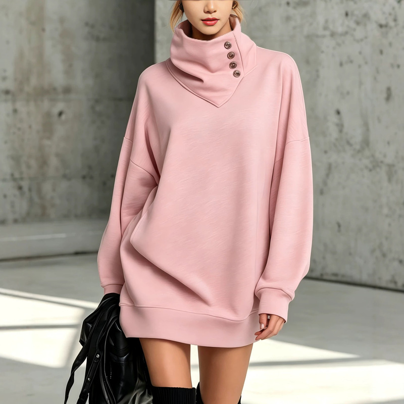 2026 Cross-Border Foreign Trade Amazon Autumn Trendy American Retro Buttoned Women's Mid-Length Loose Sweatshirt