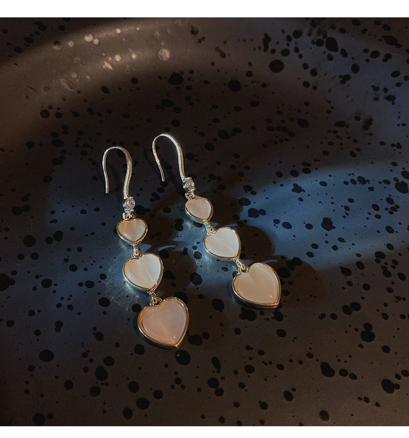 Fashion Heart Shape Copper Plating Inlay Opal Zircon Drop Earrings 1 Pair