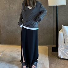 特价清仓人手一条 好搭微拖地开叉半身裙女初秋百搭不退不换