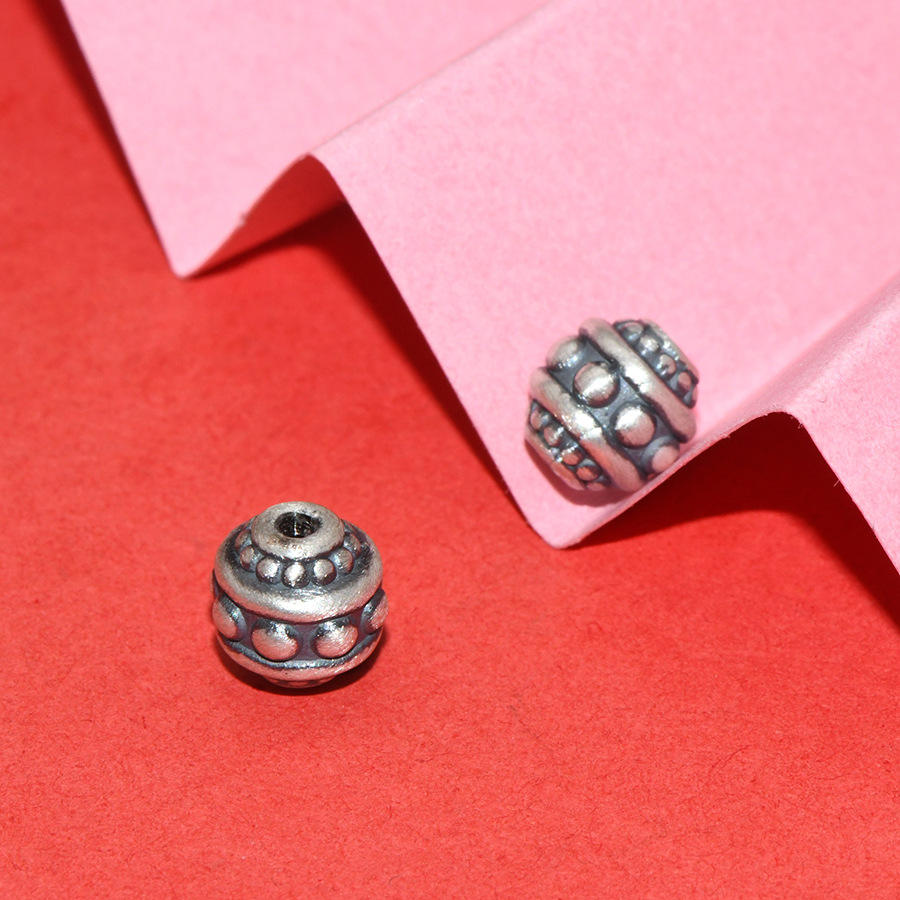 S99 Pure Silver Concave-Convex Spacer Beads with Six-Word Mantra, Loose Beads for DIY Handmade Beading, Stringing, and Barrel Bead Accessories