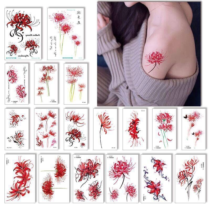 Waterproof tattoo of spider lily, long-lasting artificial flowers like spider lily and cherry blossom, fresh, sexy, and personalized for collarbone and ankle Waterproof tattoo of spider lily, long-lasting artificial flowers like spider lily and cherry blossom, fresh, sexy, and personalized for collarbone and ankle
