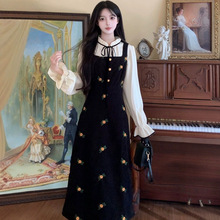 UNMUN大码连衣裙2025秋季新款背心长裙灯芯绒碎花吊带裙衬衣两件