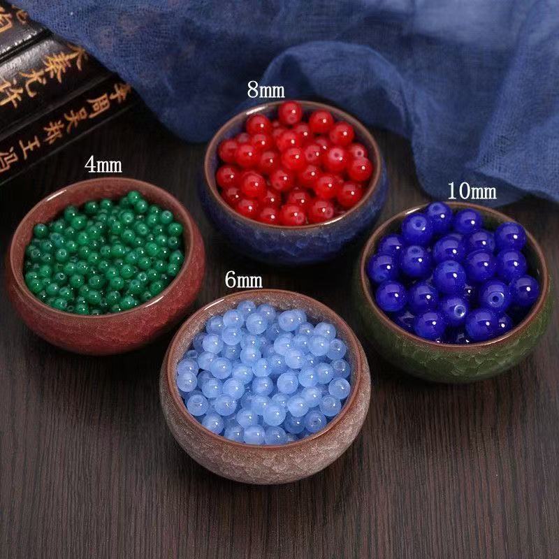 4/6/8/10mm 仿玉玻璃琉璃圆珠散珠手工diy发簪手链项链耳饰材料